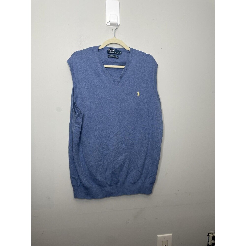 Polo Ralph Lauren Sweater Vest Mens XLT Blue Pima Cotton V-Neck Quiet Luxury